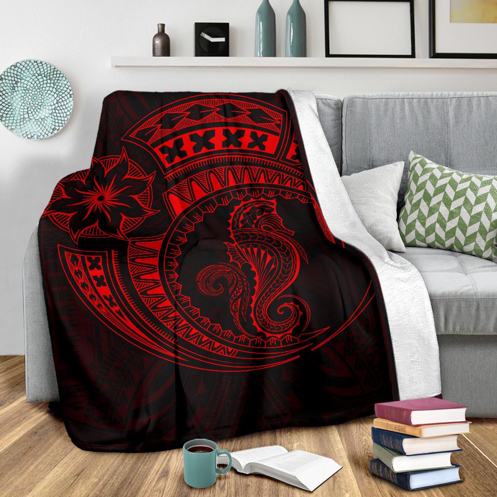 Seahorse Polynesian Blanket - Polynesian Tattoo Red - Polynesian Pride