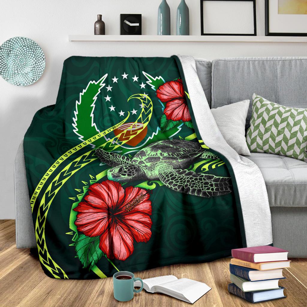 Pohnpei Polynesian Premium Blanket - Green Turtle Hibiscus - Polynesian Pride