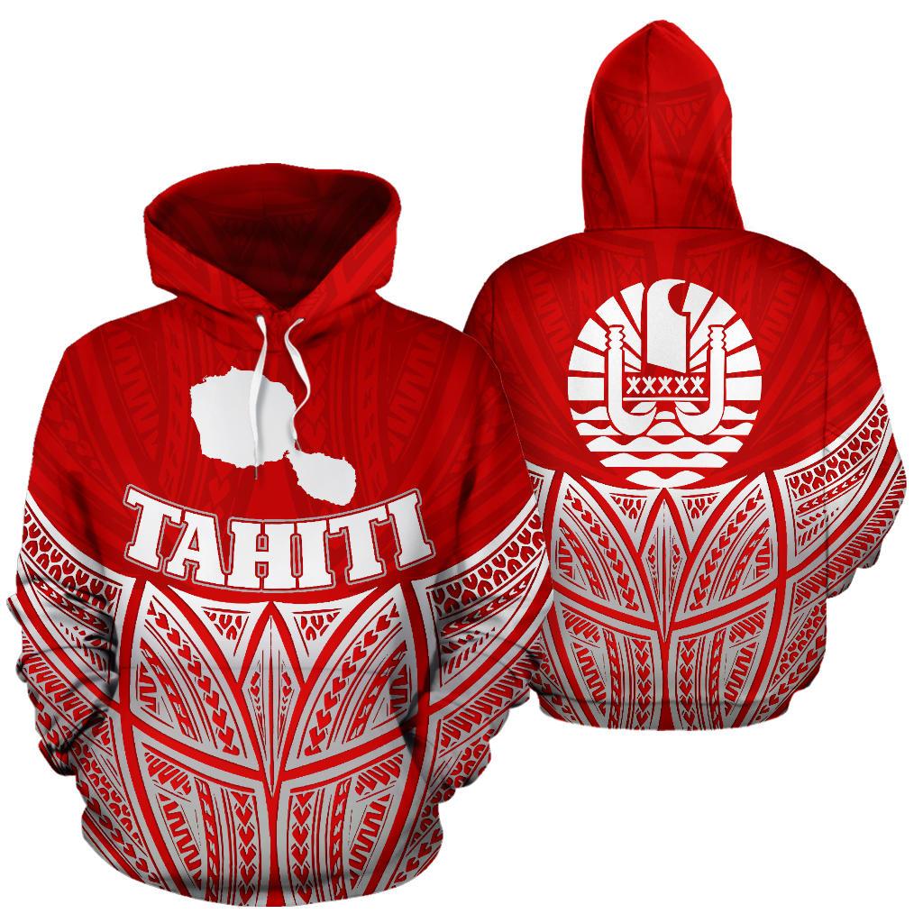 Tahiti Polynesian Hoodie Red Pride Map nd Seal Unisex Red - Polynesian Pride