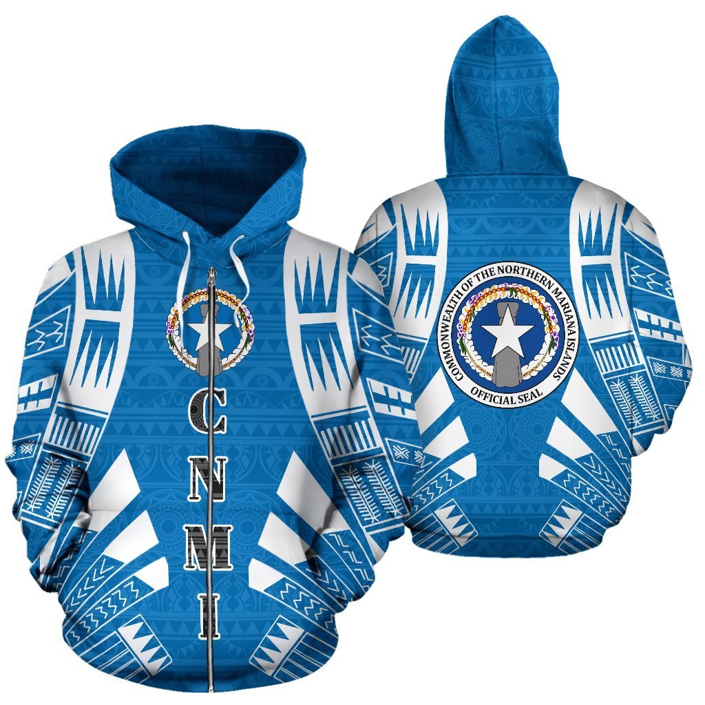 The Northern Mariana Islands All Over Zip up Hoodie Polynesian Tattoo Unisex White - Polynesian Pride
