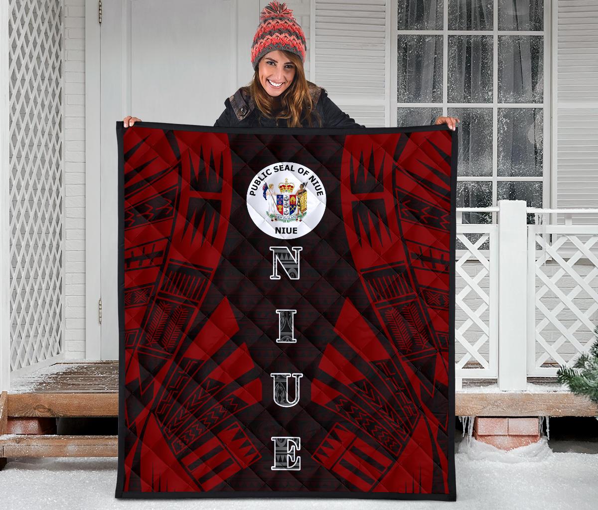 Niue Premium Quilt - Niue Seal Polynesian Red Tattoo - Polynesian Pride