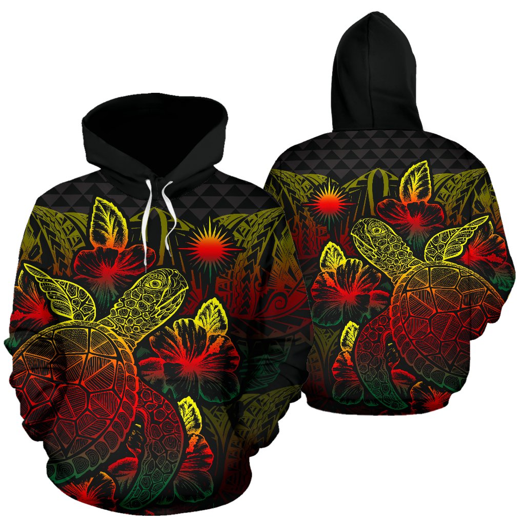 Marshall Islands Polynesian Hoodie Turtle Hibiscus Reggae Unisex Reggae - Polynesian Pride