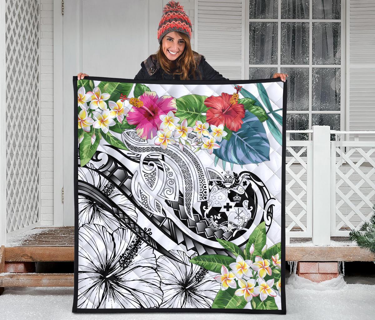 Tonga Polynesian Premium Quilt - Summer Plumeria (White) - Polynesian Pride