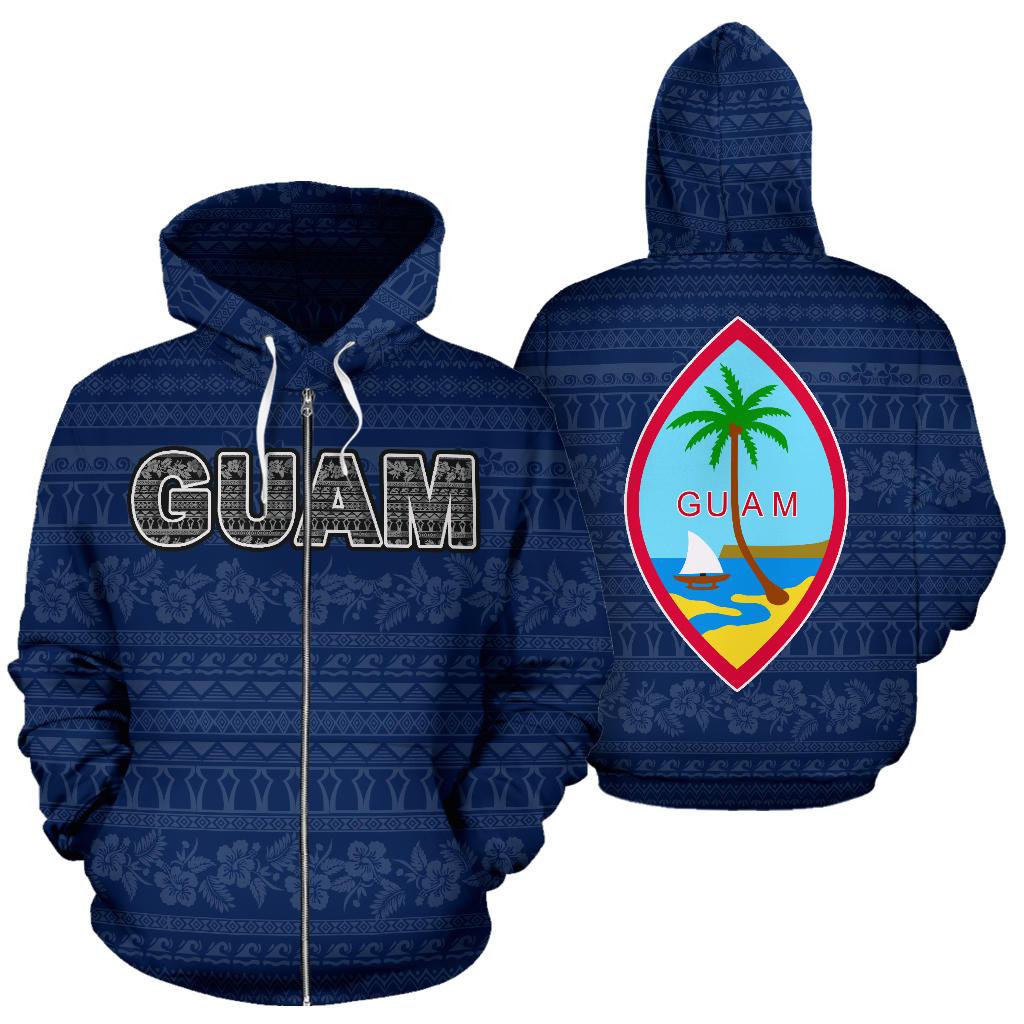 Guam Polynesian Zip up Hoodie Guaman Latte Stone Pattern Blue Unisex Blue - Polynesian Pride