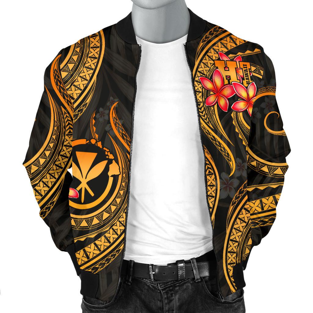 Polynesian Hawaii Men Bomber Jacket - Gold Plumeria - Polynesian Pride