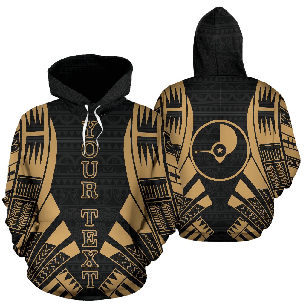 Yap All Over Custom Hoodie Gold Tattoo Style Unisex Black - Polynesian Pride