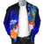 Guam Men's Bomber Jacket - Humpback Whale with Tropical Flowers (Blue) - Polynesian Pride