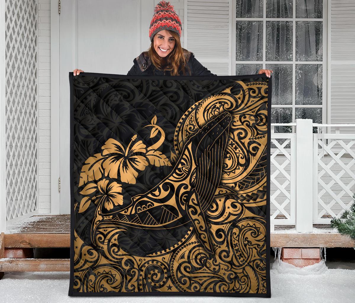 Polynesian Hawaii Premium Quilt - Polynesian Golden Humpback Whale - Polynesian Pride
