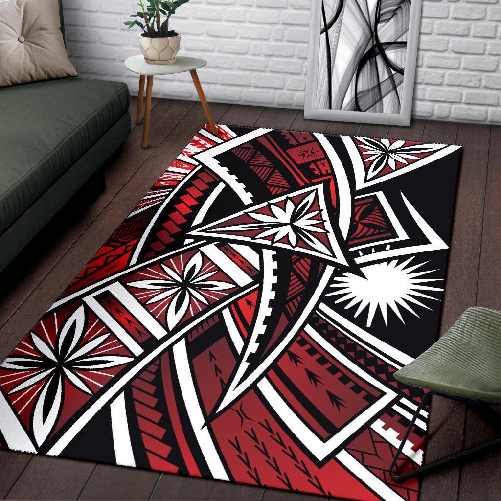 Marshall Island Area Rug - Tribal Flower Special Pattern Red Color Red - Polynesian Pride