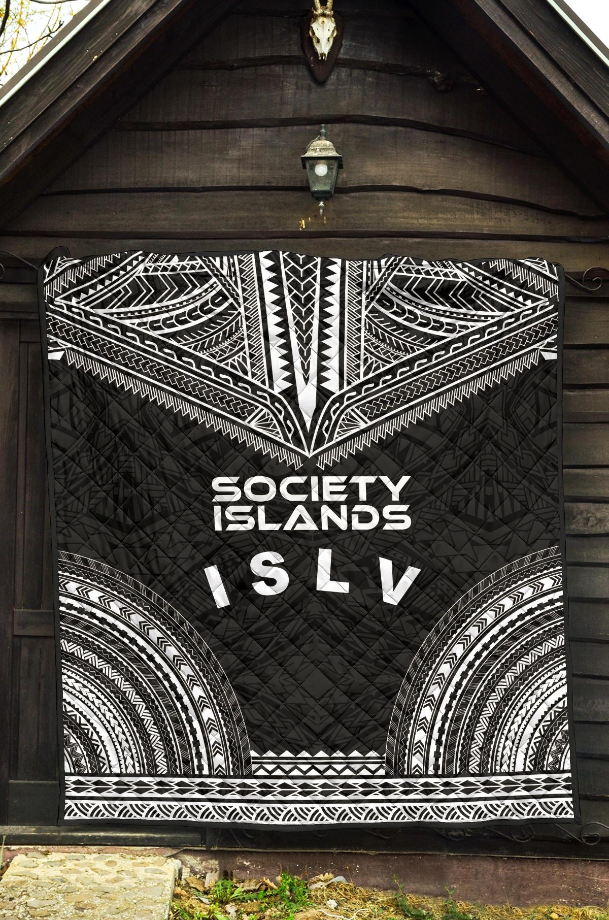 Society Islands Premium Quilt - Society Islands Flag Polynesian Chief Black Version - Polynesian Pride