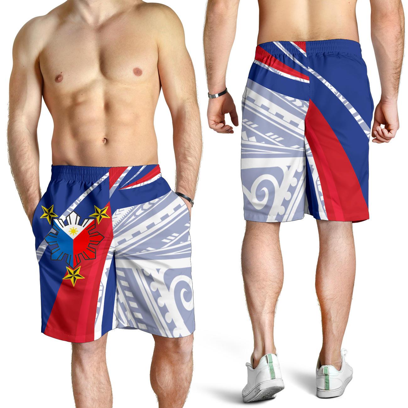 Philippines Men's Shorts - Polynesian Pattern With Flag Blue - Polynesian Pride