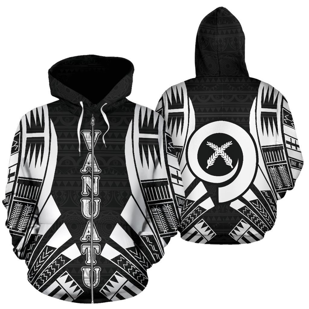 Vanuatu Polynesian Zip up Hoodie Black Tattoo Unisex Black - Polynesian Pride