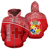 Tonga All Over Zip up Hoodie Polynesia Curve Style Unisex Red - Polynesian Pride