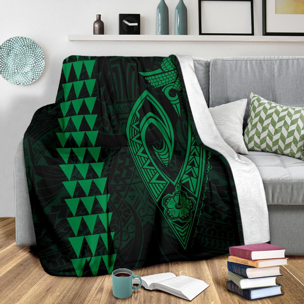 Hawaii Kakau Makau Fish Hook Polynesian Premium Blanket - Green - Polynesian Pride