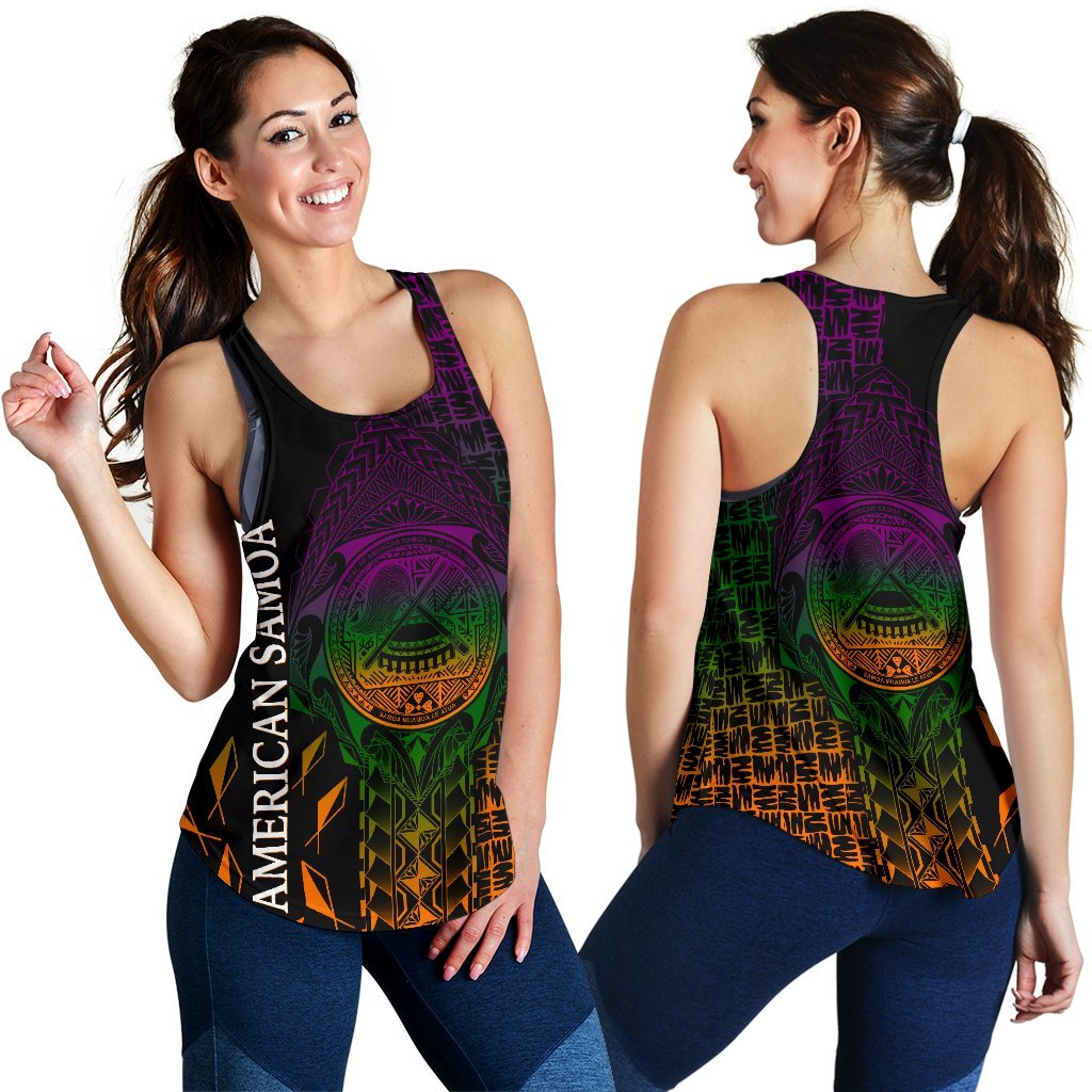 American Samoa Women's Racerback Tank - AS Seal Rocket Style Black - Polynesian Pride