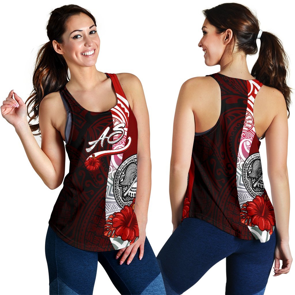 American Samoa Polynesian Women's Racerback Tank - Coat Of Arm With Hibiscus Red - Polynesian Pride