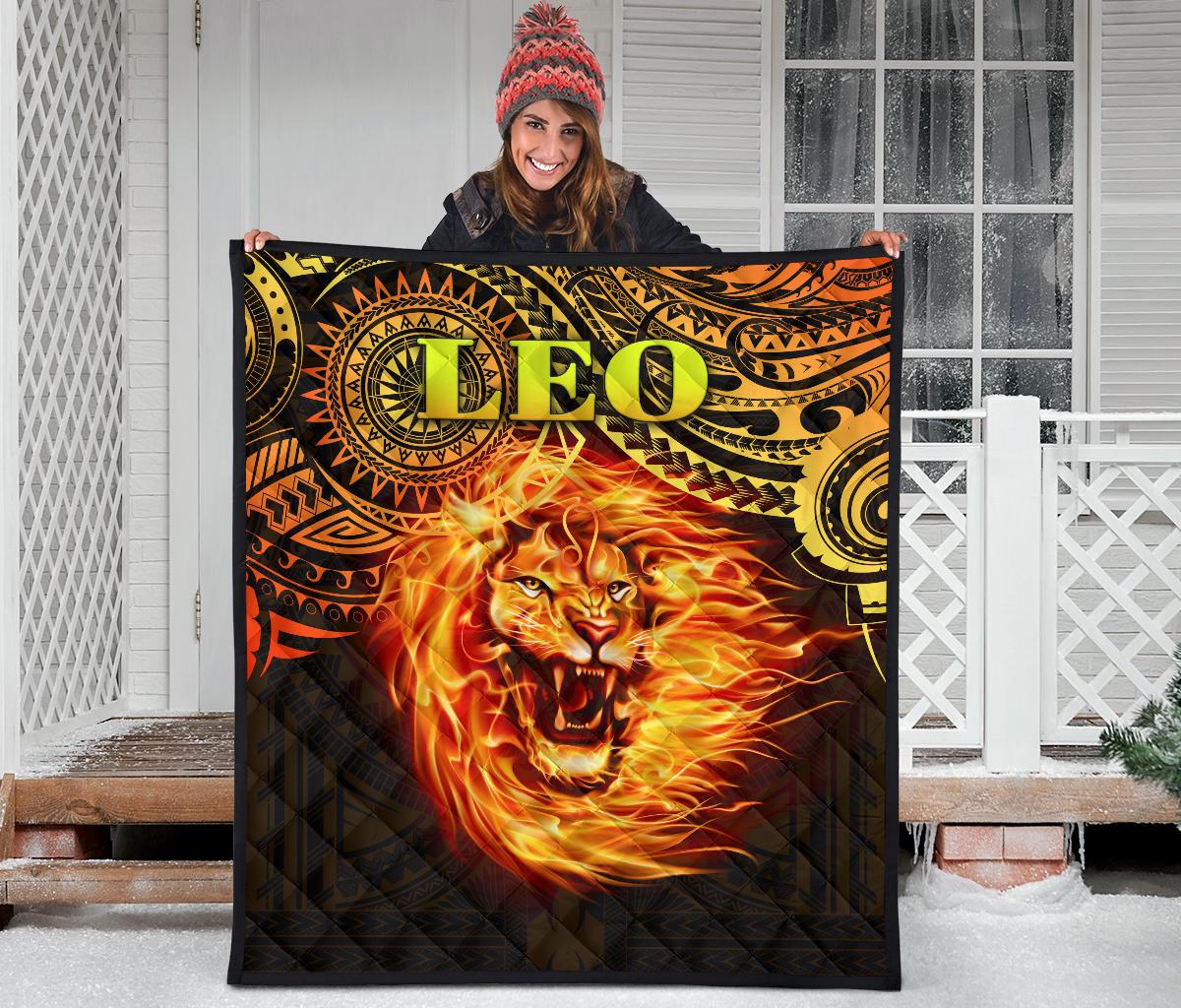 Sun In Leo Zodiac Premium Quilt Polynesian Tattoo Unique Vibes - Polynesian Pride