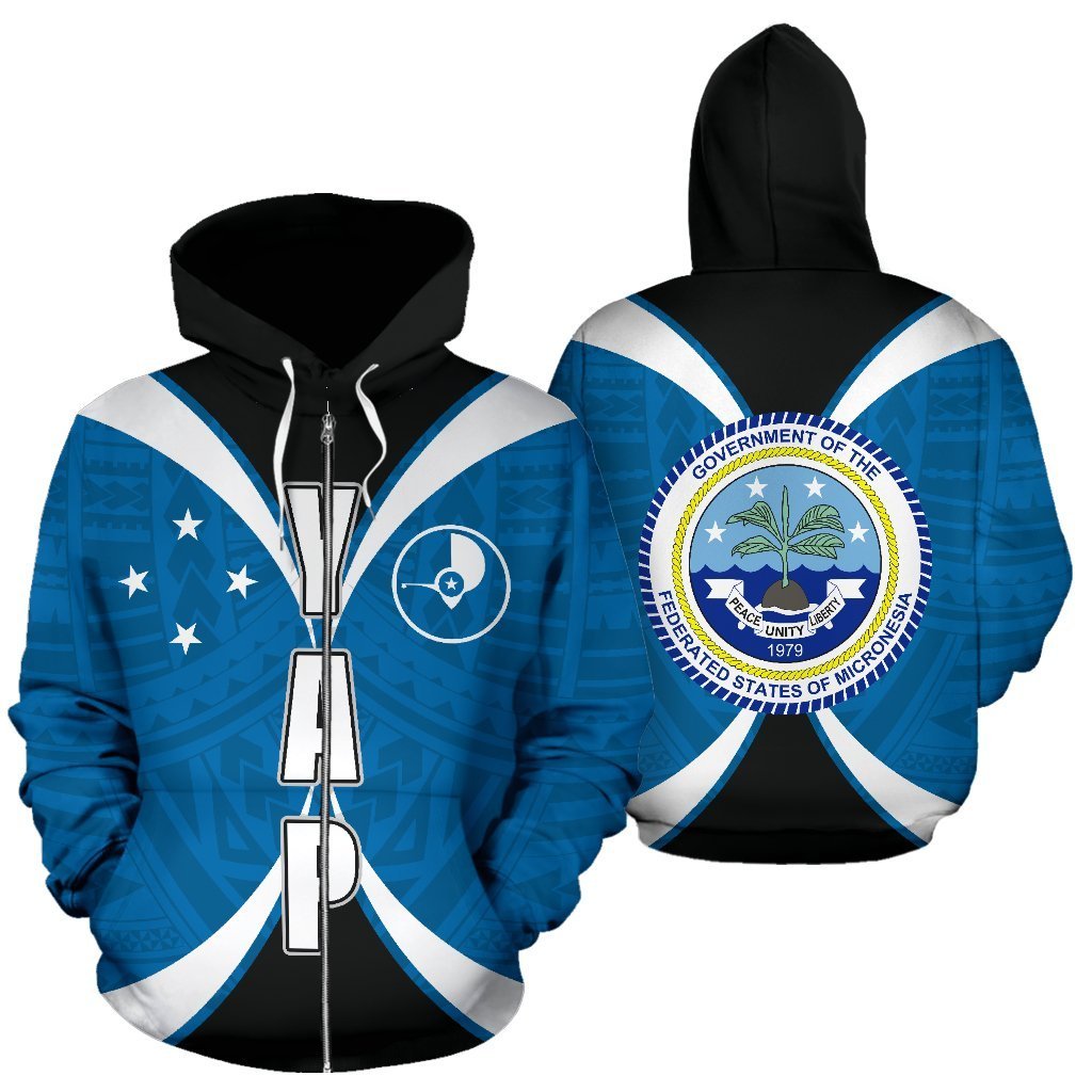 Yap All Over Zip up Hoodie Micronesia Impact Version Unisex Black - Polynesian Pride