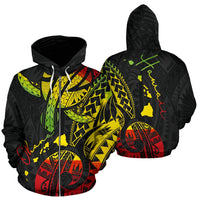 Hawaiian Reggae Turtle Zip Hoodie Unisex Black - Polynesian Pride