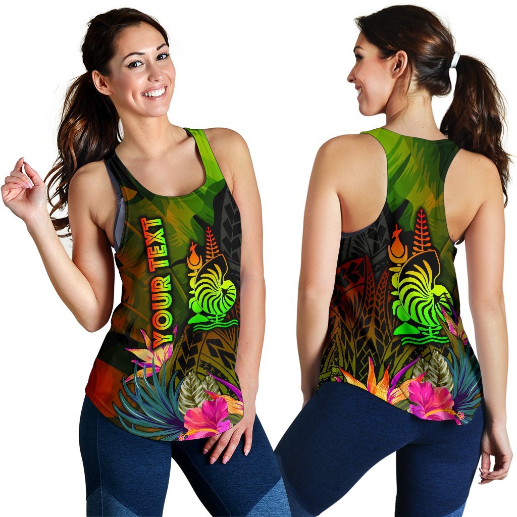 New Caledonia Polynesian Personalised Women's Racerback Tank - Hibiscus and Banana Leaves - Polynesian Pride