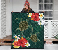 Hawaii Sea Turtle Hibiscus Plumeria Premium Quilt - Polynesian Pride