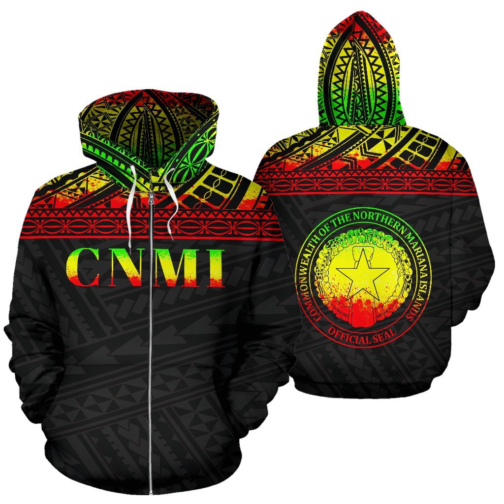 Northern Mariana Islands Polynesian All Over Zip up Hoodie Reggae Horizontal Version Unisex Reggae - Polynesian Pride