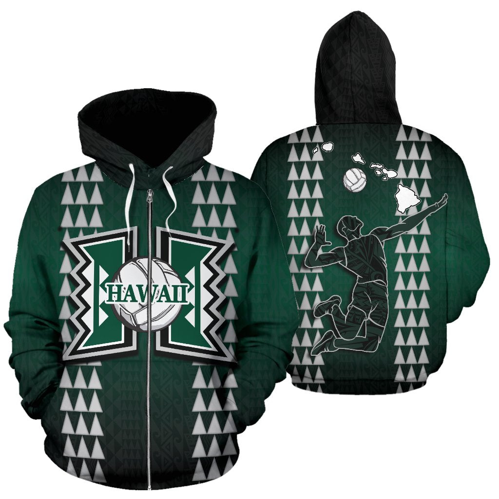 Polynesian Hawaii Zip up Hoodie Volleyball Hawaiian Pattern Unisex Black - Polynesian Pride