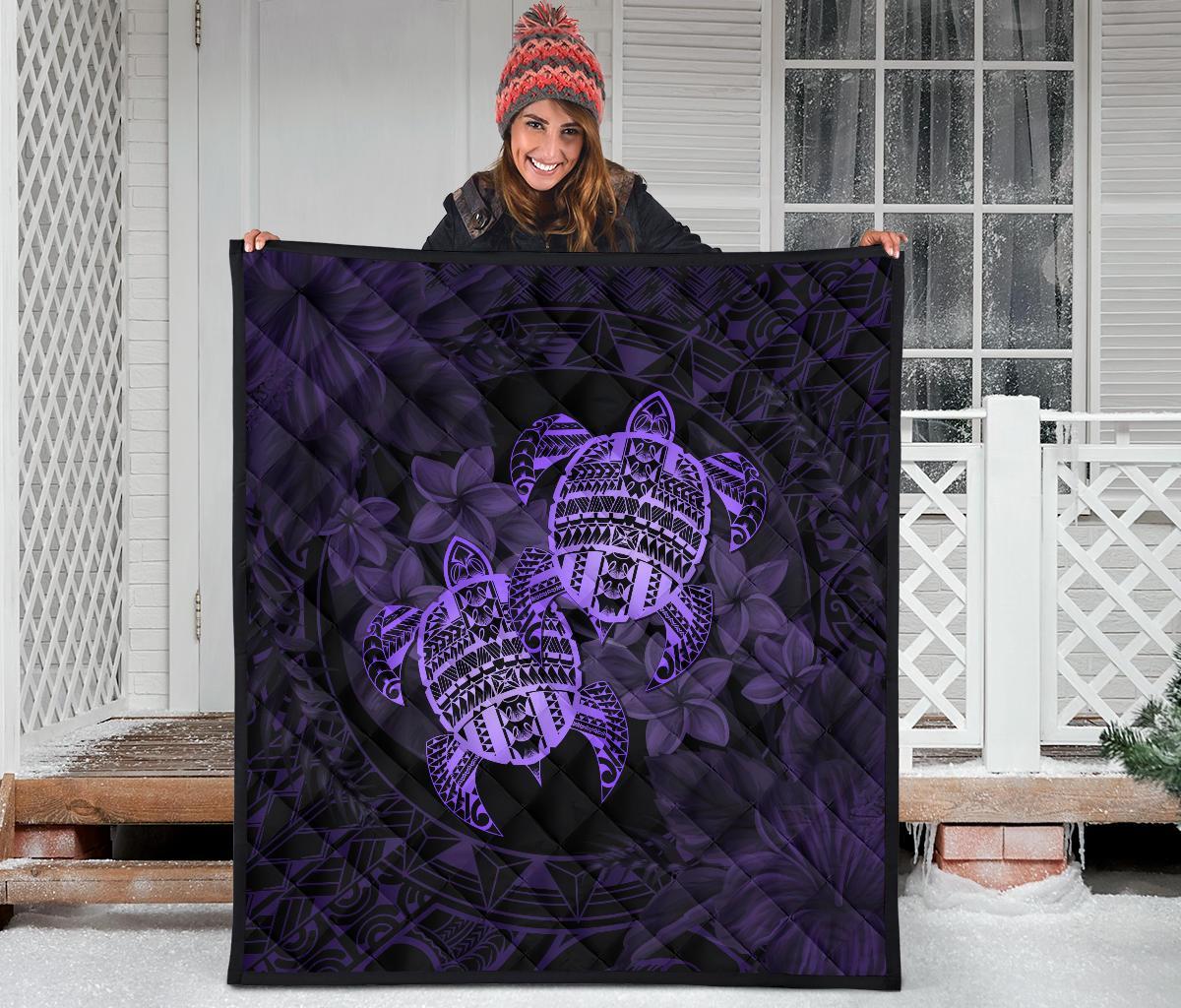 Hawaii Premium Quilt - Turtle Strong Pattern Hibiscus Plumeria Violet AH - Polynesian Pride