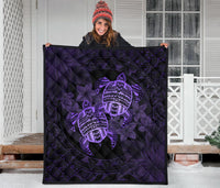 Hawaii Premium Quilt - Turtle Strong Pattern Hibiscus Plumeria Violet AH - Polynesian Pride