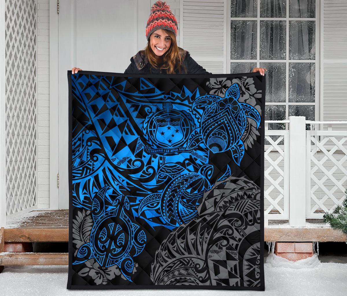 Samoa Polynesian Premium Quilt - Blue Turtle Flowing - Polynesian Pride