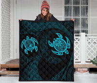 Hawaii Polynesian Turtle Premium Quilt Blue - Polynesian Pride