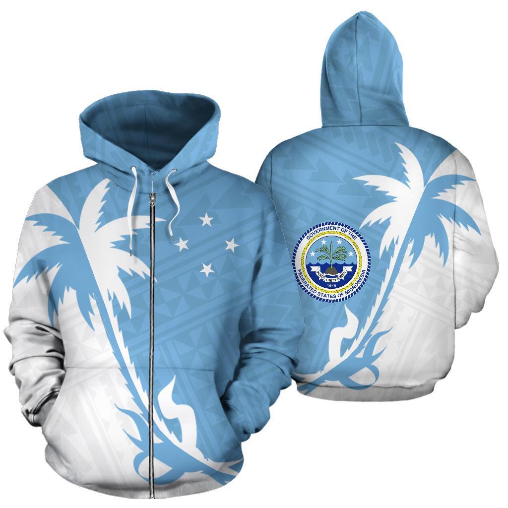 Federated States of Micronesia Zip up Hoodie Federated States of Micronesia Flag SealCoconut Unisex Blue - Polynesian Pride