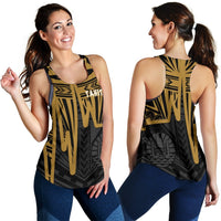Tahiti Women's Racerback Tank - Tahiti Seal In Heartbeat Patterns Style (Gold) - Polynesian Pride