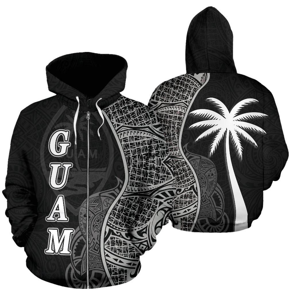 Guam Polynesian Zip up Hoodie Coconut Tree Black Unisex Black - Polynesian Pride