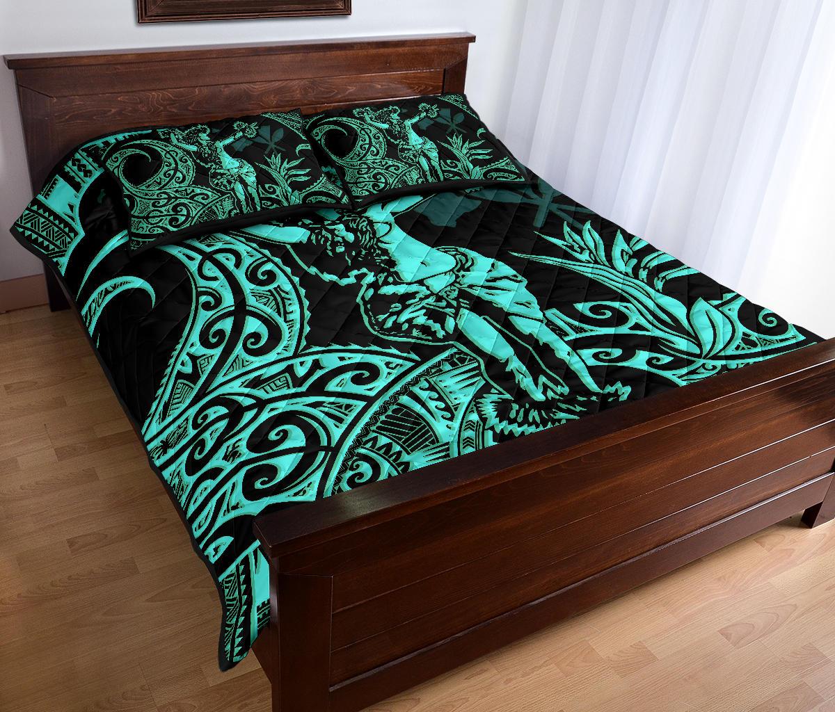 Hawaii Polynesian Quilt Bed Set - Hula Girl Blue - Polynesian Pride