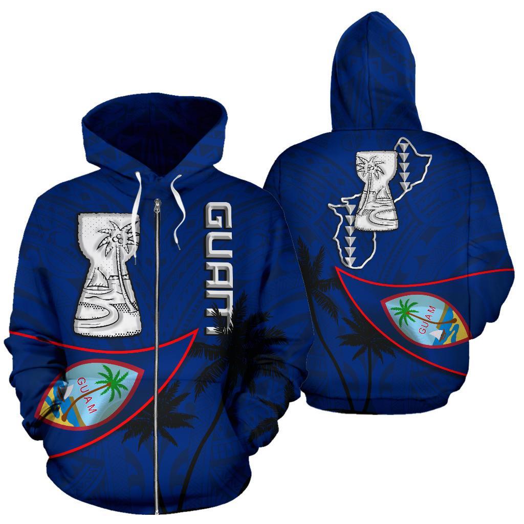 Guam Latte Stone Zip Hoodie Flag Over Ocean - Polynesian Pride
