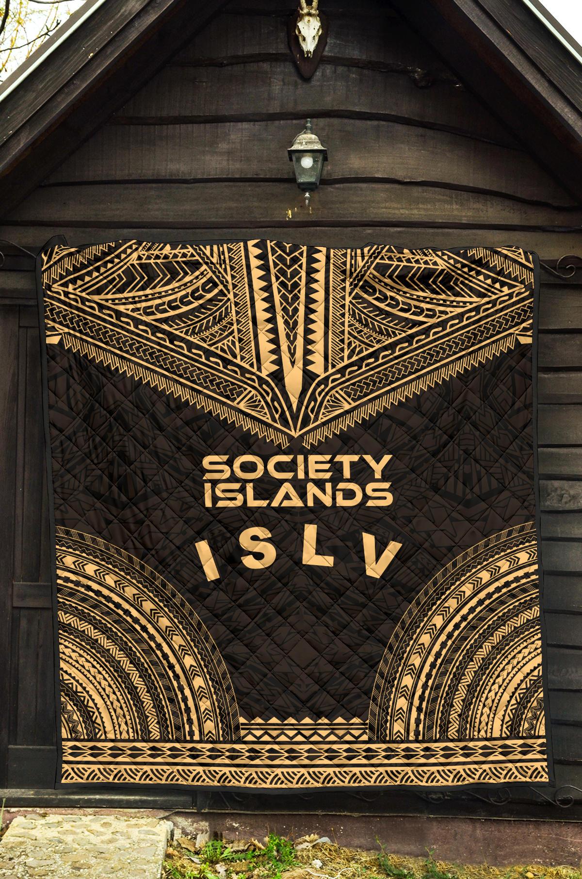 Society Islands Premium Quilt - Society Islands Flag Polynesian Chief Gold Version - Polynesian Pride