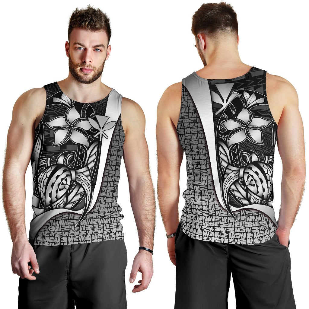 Polynesian Hawaii Men Tank Top White - Turtle with Hook White - Polynesian Pride
