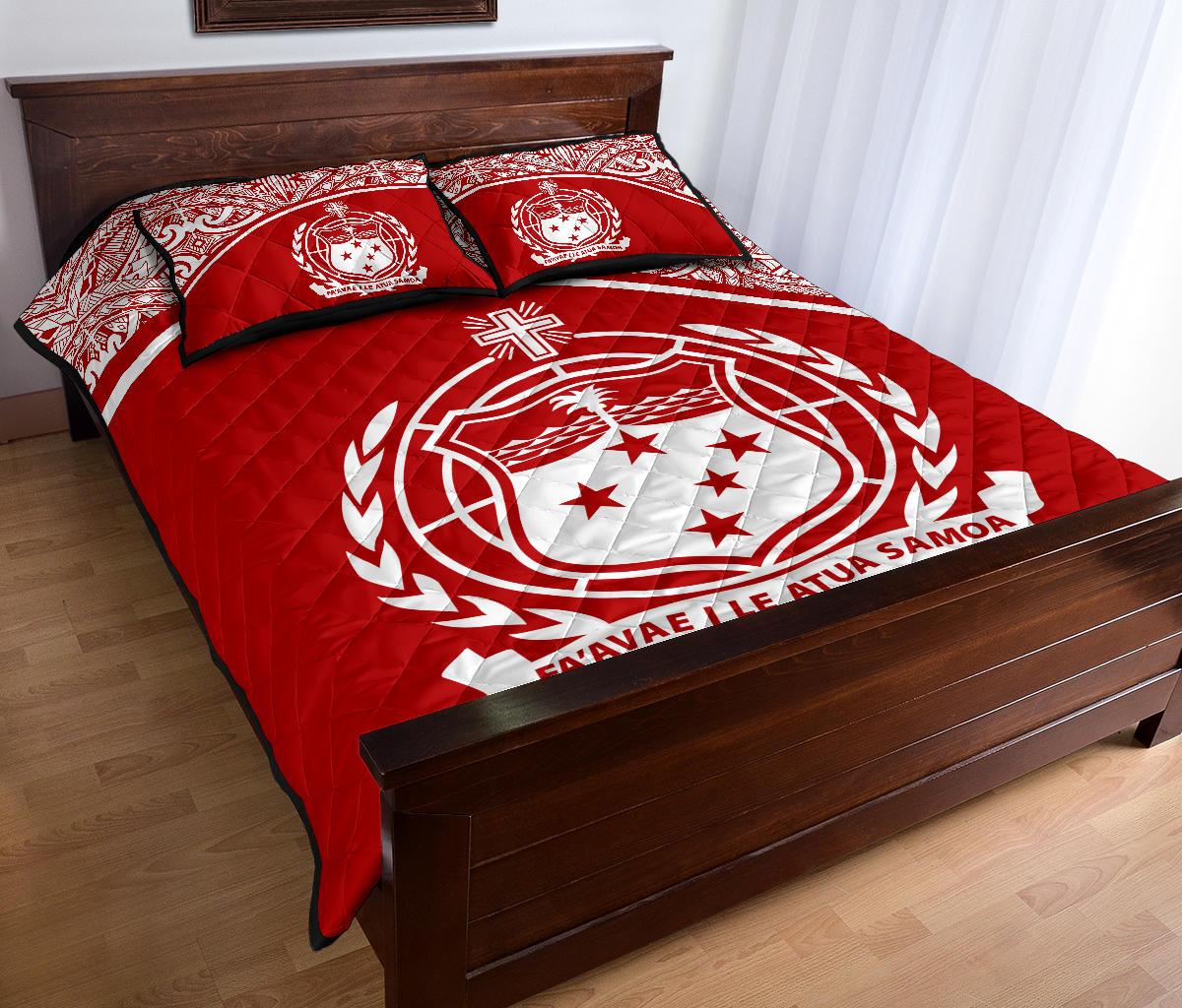 Samoa Quilt Bed Set - Samoa Coat Of Arms Red Curve Version - Polynesian Pride