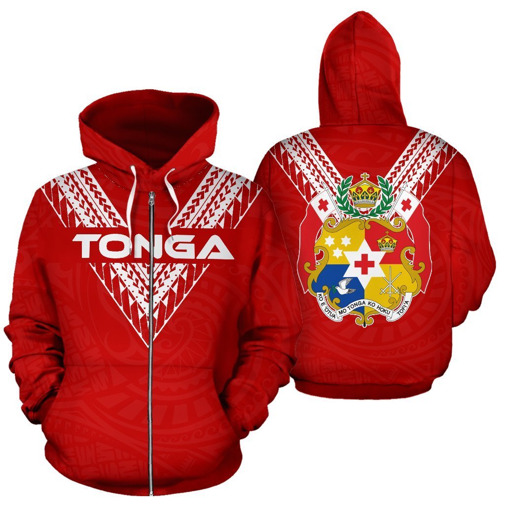 Tonga Polynesian All Over Zip up Hoodie Unisex White - Polynesian Pride