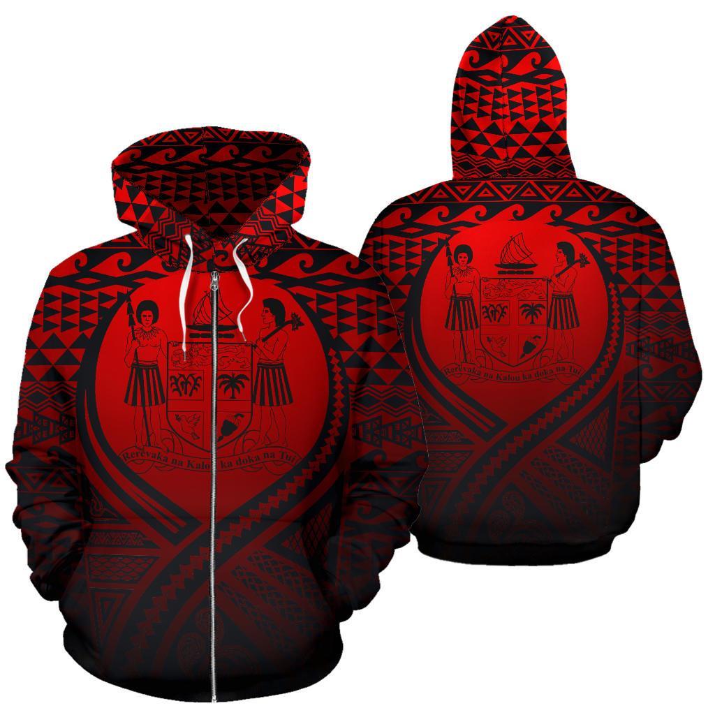 Fiji All Over Zip up Hoodie Lift up Red Unisex Red - Polynesian Pride