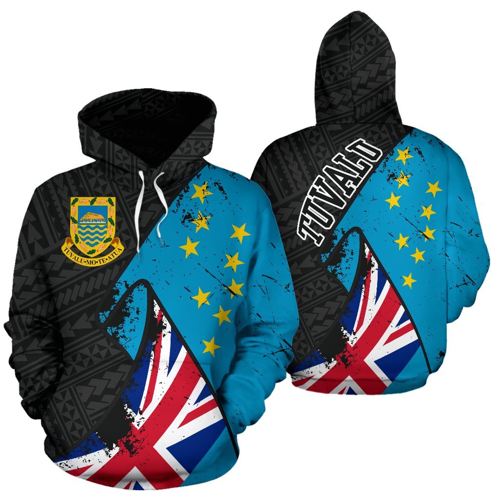 Tuvalu Pullover Hoodie Tuvalu Flag Coat of Arms Grunge Specia Unisex Black - Polynesian Pride