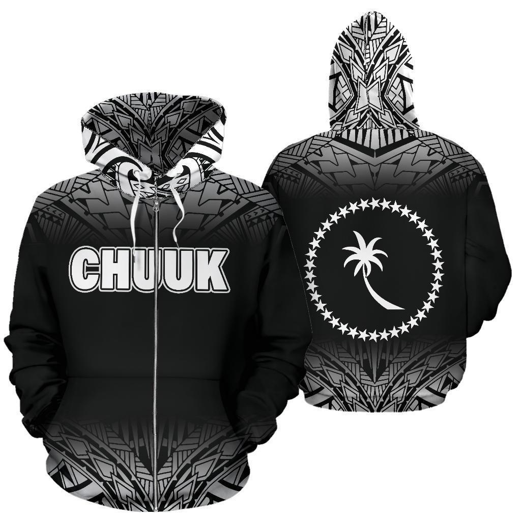 Chuuk All Over Zip up Hoodie Black Fog Style Unisex Black - Polynesian Pride