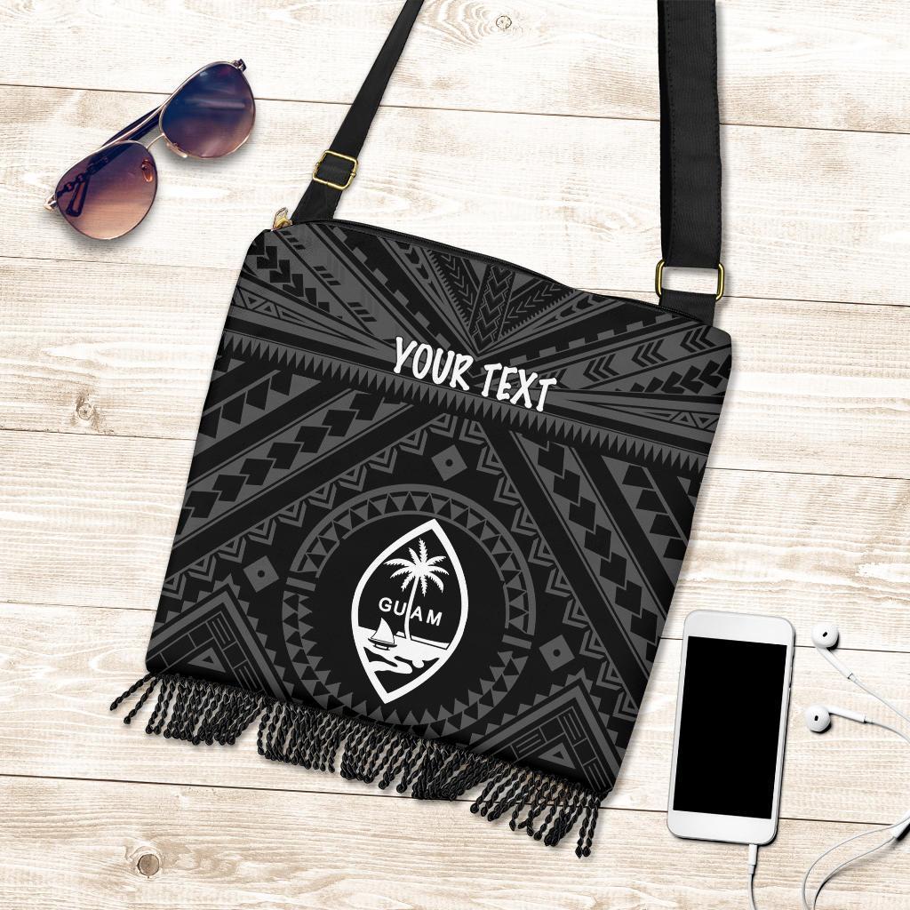Guam Personalised Crossbody Boho Handbag - Guam Seal With Polynesian Tattoo Style (Black) One Style One Size Black - Polynesian Pride