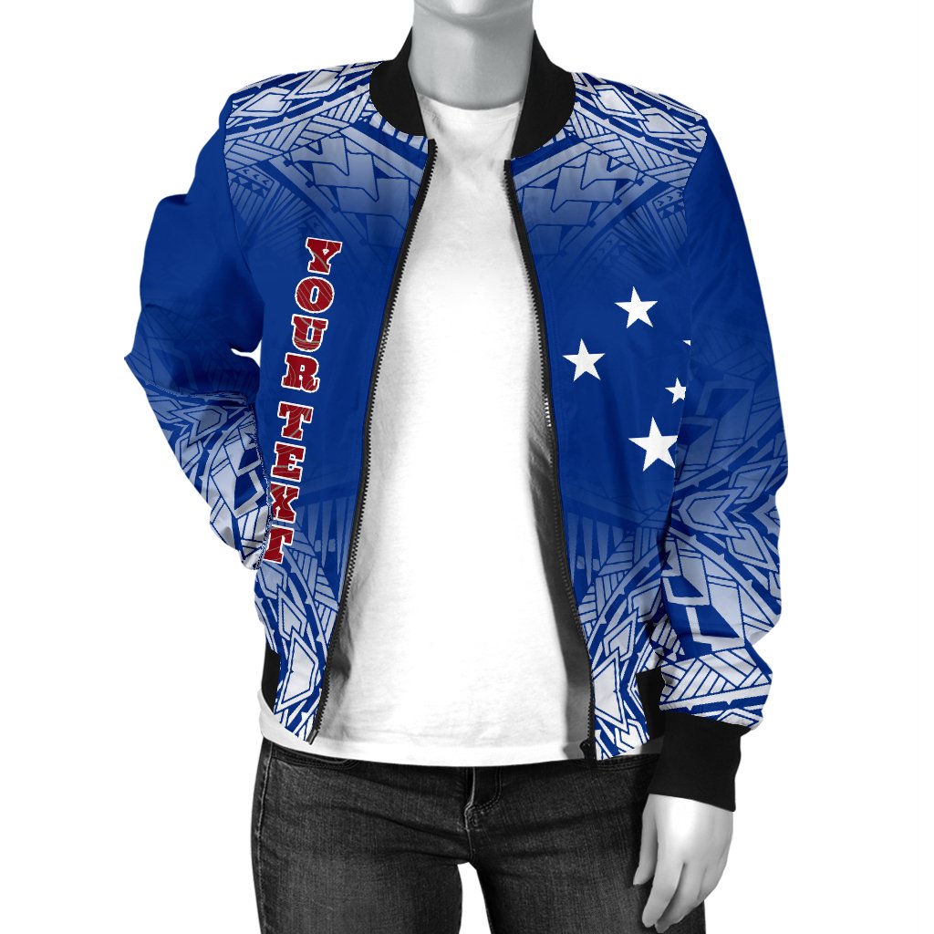 Samoa Custom Personalised Women's Bomber Jacket - Polynesian Fog Blue - Polynesian Pride