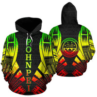 Pohnpei All Over Hoodie Reggae Color Tattoo Style Unisex Black - Polynesian Pride