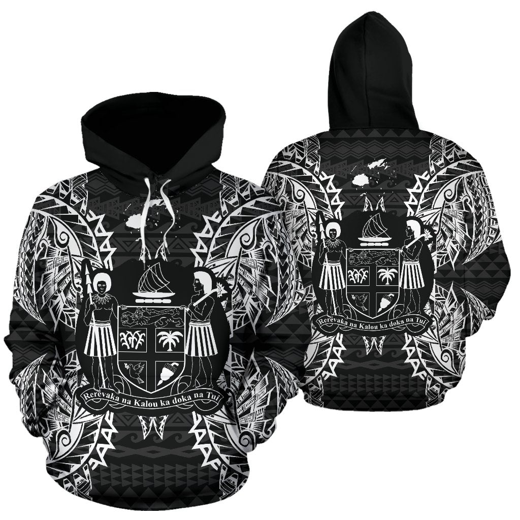 Fiji Polynesian ll Over Hoodie Map Black Unisex Black - Polynesian Pride