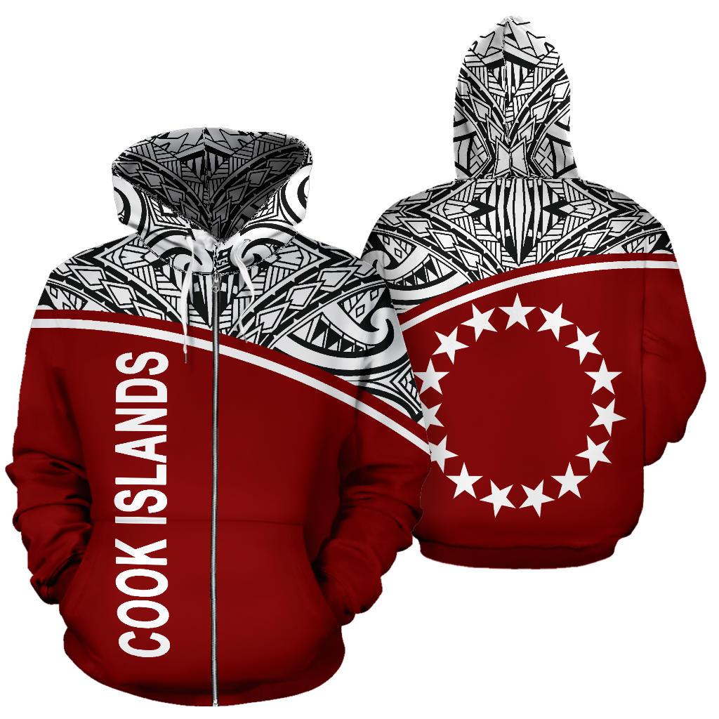 Cook Islands Polynesian Zip up Hoodie Curve Red Unisex Red - Polynesian Pride