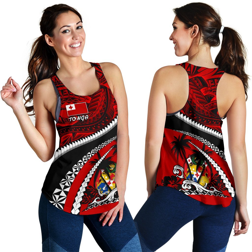 Tonga Polynesian Shark Tattoo Women'S Racerback Tank Red - Polynesian Pride