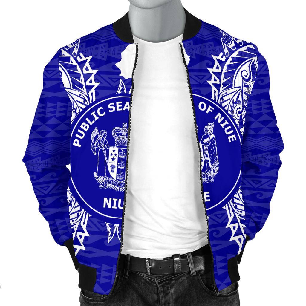 Niue Polynesian Men's Bomber Jacket Map Blue - Polynesian Pride